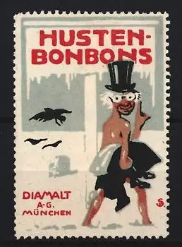 Reklamemarke München, Diamalt A. G., Hustenbonbons, Mann mit Zylinder im Schnee