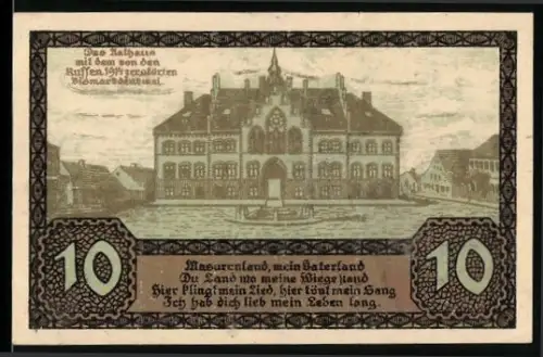 Notgeld Johannisburg /Ostpreussen 1920, 10 Pfennig, Rathaus und Wappen