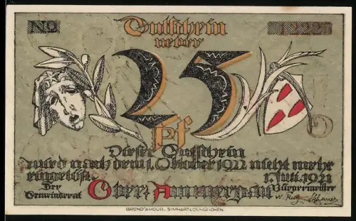 Notgeld Oberammergau 1921, 25 Pf, Kreuzdarstellung und Landschaftsszene