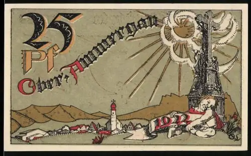 Notgeld Oberammergau 1921, 25 Pf, Landschaft und Kreuzigungsgruppe
