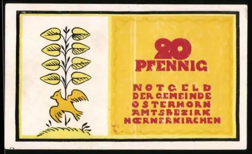 Notgeld Osterhorn 1921, 20 Pfennig, Vogel und Pflanzenmotiv, Vasenornamentik