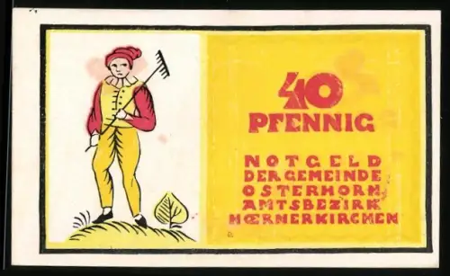 Notgeld Osterhorn 1921, 40 Pfennig, Bauer mit Rechen und dekorative Vasen