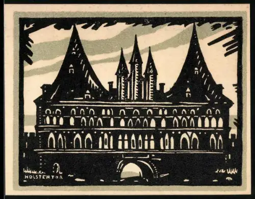 Notgeld Lübeck 1921, 50 Pf, Holstentor-Motiv