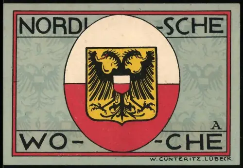 Notgeld Lübeck 1921, 50, Ortsansicht und Stadtwappen mit Doppel-Adler