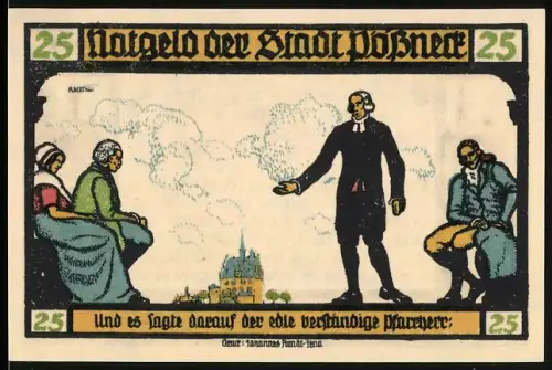 Notgeld Pössneck 1921, 25 Pf, Goethe-Motiv mit Vers und Ortsansicht