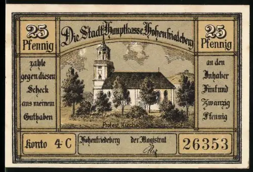 Notgeld Hohenfriedeberg, 25 Pfennig, Kirche und Schloss Hohenfriedeberg
