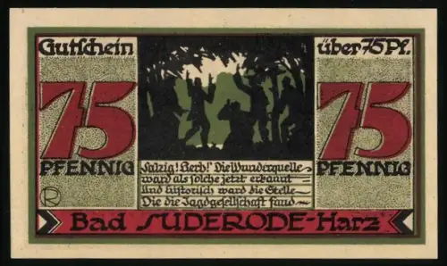 Notgeld Bad Suderode /Harz 1921, 75 Pfennig, Silhouette von Menschen unter Bäumen