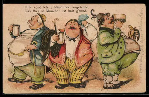 AK München, beleibte Münchner betrinken sich mit Bier