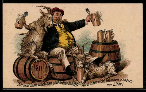 AK Trinkerhumor, Trunkenbold betrinkt sich zusammen mit einem Bock
