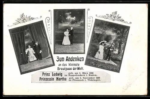 AK Liliputaner, das kleinste Brautpaar der Welt Prinz Ludwig & Prinzessin Martha