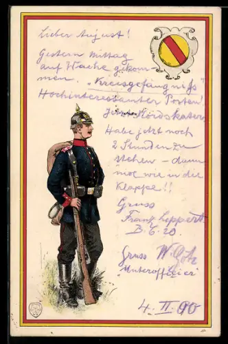 Relief-AK Soldat aus Hessen in Uniform mit Pickelhaube & Gewehr