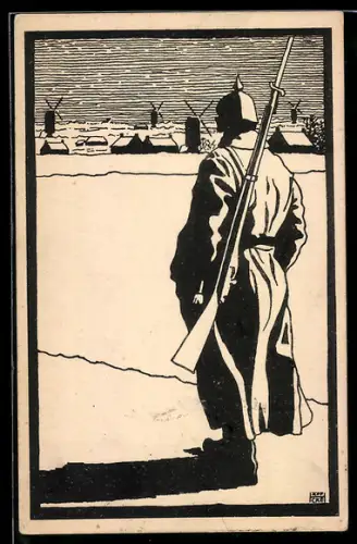 Künstler-AK Deutscher Infanterist in Flandern