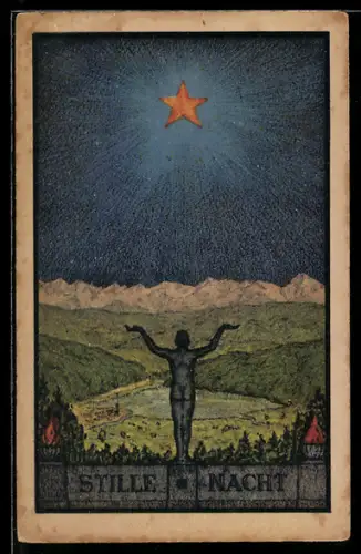 Künstler-AK Kriegshilfe Stille Nacht, Akt unter Sternenhimmel mit Landschaftspanorama