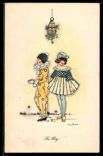 Künstler-AK So Shy, Schüchterner Harlekin