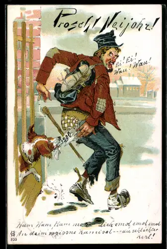 AK Landstreicher wird von Hund in den Hintern gebissen