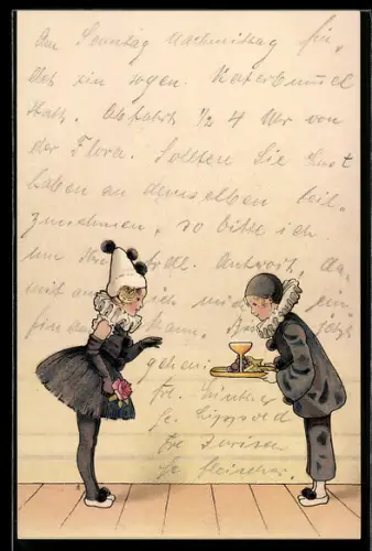 AK Harlekin serviert anderem Harlekin ein Glas Wein