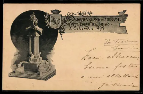 AK Torino, Inaugurazione del monumento a Vittorio Emanuele II, 10 Settembre 1899