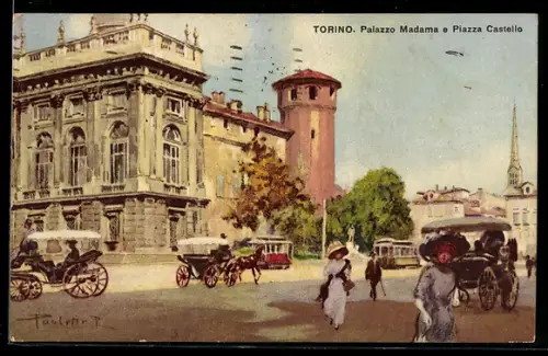 Künstler-AK Torino, Palazzo Madama o Piazza Castello