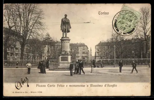 AK Torino, Piazza Carlo Felice e monumento a Massimo d`Azeglio