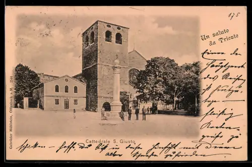 AK Trieste, Cattedrale S. Giusto con saluto dalla città