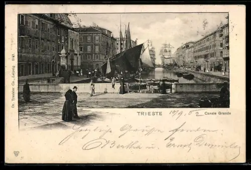 AK Trieste, Canale Grande con navi a vela e passeggiata