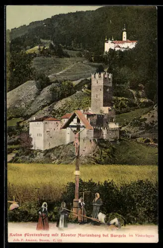 AK Burgeis im Vintschgau, Ruine Fürstenburg mit Kloster Marienberg