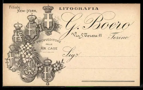 AK Torino, Litografia G. Boero, Via S. Teresa 11