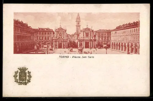 AK Torino, Piazza San Carlo con chiese gemelle e vivace vita cittadina