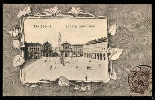 AK Torino, Piazza San Carlo con decorazione floreale