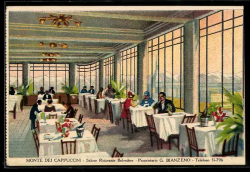 AK Torino, Monte dei Cappuccini, Salone Ristorante Belvedere con vista panoramica