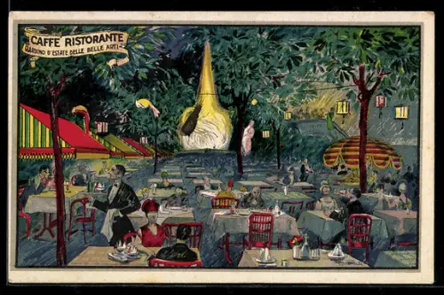 Künstler-AK Torino, Caffè Ristorante Giardino d`Estate delle Belle Arti con tavoli all`aperto