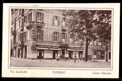 AK Torino, Angolo Via Garibaldi e Corso Palestro con Albergo Ristorante Casalegno