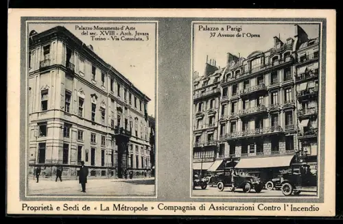 AK Torino, Palazzo Monumento d`Arte e Palazzo a Parigi, sedi di La Métropole