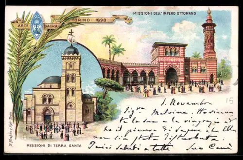 Lithographie Torino, Missioni dell`Impero Ottomano, Missioni di Terra Santa, arte sacra 1898