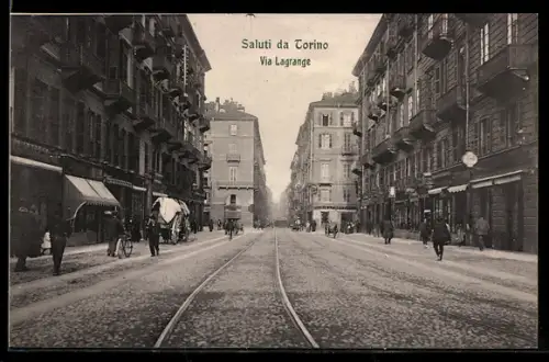 AK Torino, Via Lagrange con tram e pedoni in una giornata storica