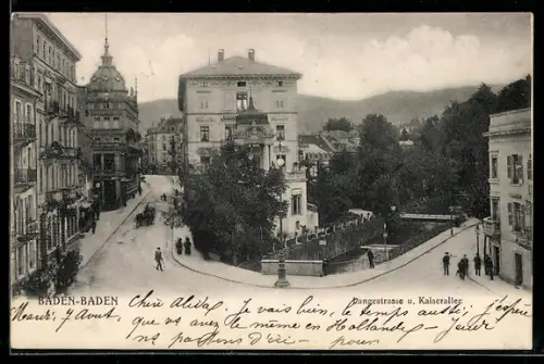 AK Baden-Baden, Langestrasse u. Kaiserallee, Strassenpartie