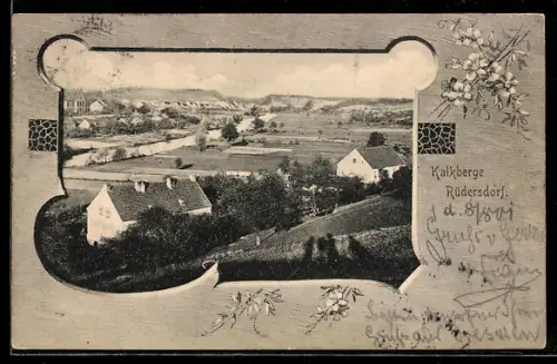 AK Rüdersdorf, Kalkberge, Ortspartie, Blumen, Passepartout