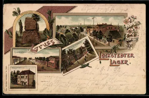 Lithographie Lockstedter Lager, Offizierscasino, Hauptwache, Grevelottestrasse