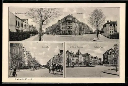 AK Naumburg, Barbaraplatz, Oststrasse, Halleschestrasse