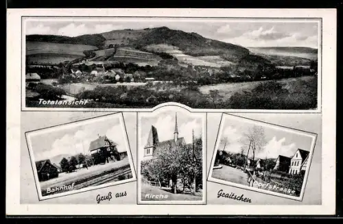 AK Graitschen, Bahnhof, Kirche, Ratskeller, Gesamtansicht