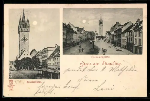 AK Straubing, Theresienplatz, Stadtturm