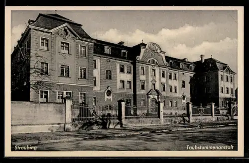 AK Straubing, Taubstummenanstalt mit Strassenpartie