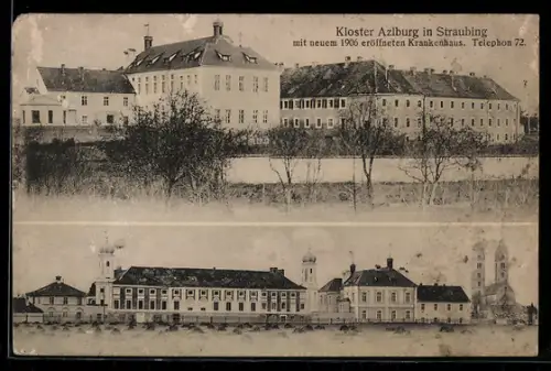 AK Straubing, Kloster Azlburg mit neuem, 1906 eröffneten Krankenhaus