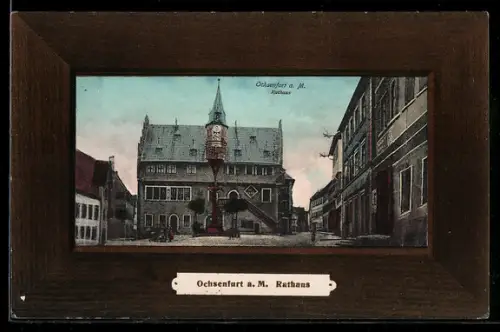 AK Ochsenfurt a. M., Rathaus mit Strassenpartie, Passepartout