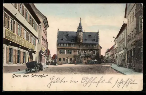 AK Ochsenfurt, Strassenpartie mit Gasthof
