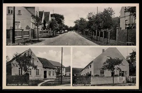 AK Zinsdorf, Dorfstrasse, Gasthaus W. Platz, Kaufmann Selig