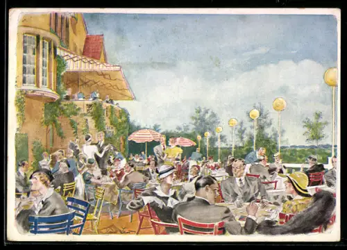 Künstler-AK Berlin-Kladow, Hotel-Restaurant Mustafa, Sakrower Kirchweg