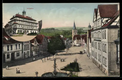 AK Vacha, Strasse am Markt mit Gasthaus zum Ratskeller, Apotheke