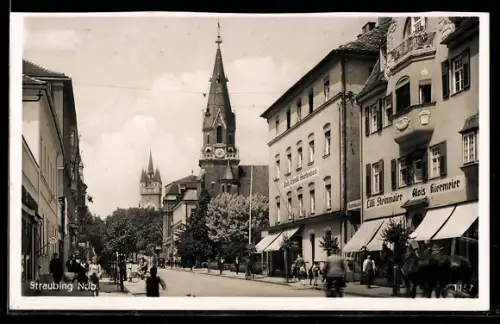 AK Straubing, Strassenpartie mit Gasthaus Ortlerkeller