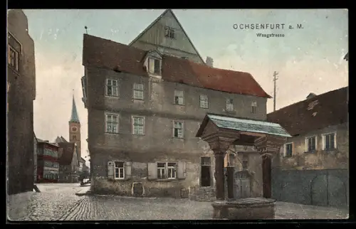 AK Ochsenfurt a. M., Waagstrasse mit Brunnen